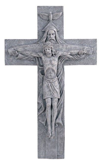 Holy Trinity Crucifix Ivory Color Carved Stone Look Father Son