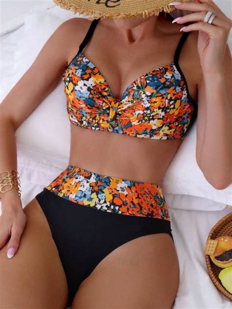 Czarne bikini wzór biustonosz figi M SHEIN SUPELO Markowa Odzież Online