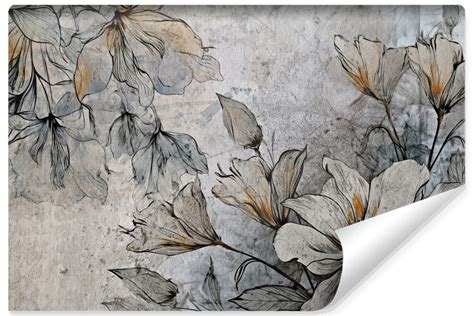 Fototapeta Do Sypialni BETON Mural Kwiaty Natura Abstrakcja 90cm X 60cm