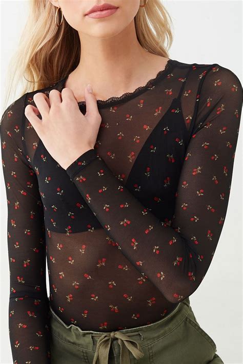 Sheer Floral Print Bodysuit Forever Floral Print Bodysuit