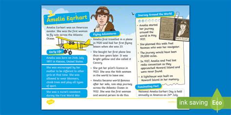 Ks Amelia Earhart Fact File Teacher Made Twinkl