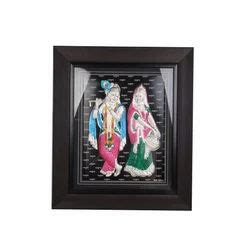 Pure Silver Colored Radha Krishna Frame With Flat Base