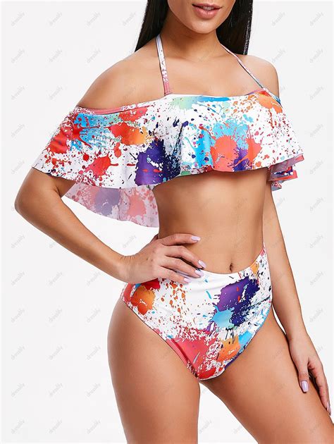 59 OFF 2019 Paint Splatter Halter Bikini Set In Multicolor DressLily