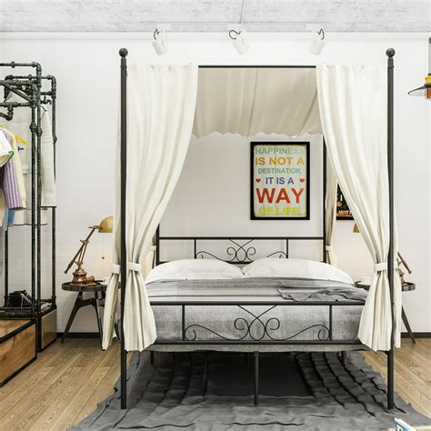 Teraves Metal Canopy Bed,Four-post Canopy Bed Frame Platform ,Full ,Black - Walmart.com ...