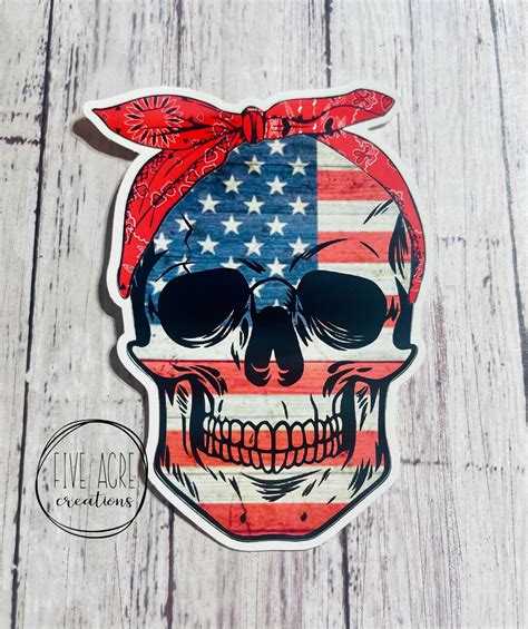 Cool Waterproof Weatherproof Vinyl Sticker American Flag Skull High Quality Rugged Car Decal