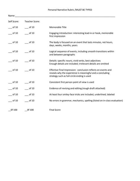 Personal narrative rubric (2) | PDF