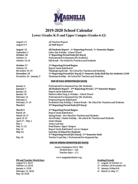 Magnolia School Calendar 2019 2020 | PDF | Academic Term | Schools