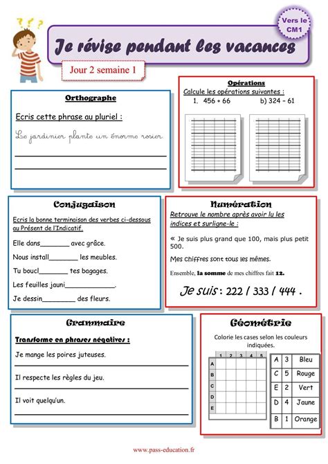 Cahier de vacances gratuit à imprimer cm1 vers le cm2 juillet Artofit