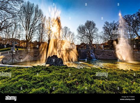 Italy Piedmont Turin Valentino Park Fountain Of Twelve Month Stock