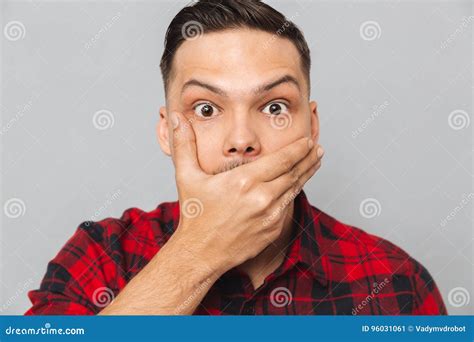 Close Up Portrait Of Shocked Man Covering His Mouth Stock Image Image