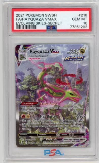 Pokemon Evolving Skies 218203 Alternate Alt Art Rayquaza Vmax Psa 10