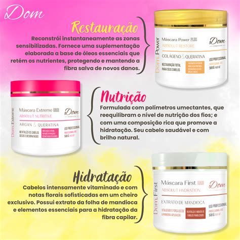 Kit Cronograma Capilar Profissional Dom Cosmeticos Amor Cosméticos