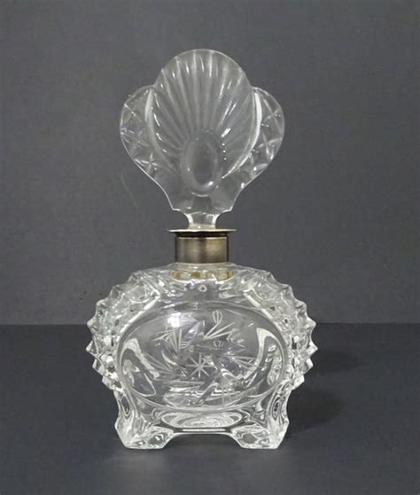 Vintage Etched Crystal Perfume Bottle With Elegant Fa Gem