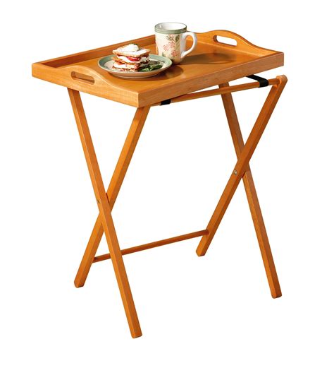 Essential Home Oak Finish Folding Tv Tray Table