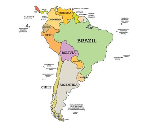 South America Political Map Map With Name Of Countries Isolated On