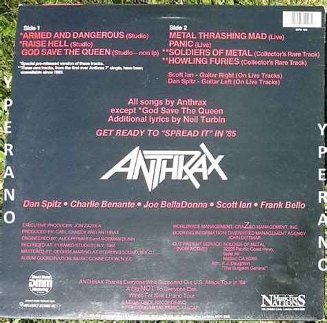 Anthrax Armed And Dangerous Lp Mfn 7 Songs Sex Pistols Cover Live