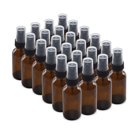 1 Oz Amber Glass Boston Round Bottles With Black Fine Mist Sprayers 2