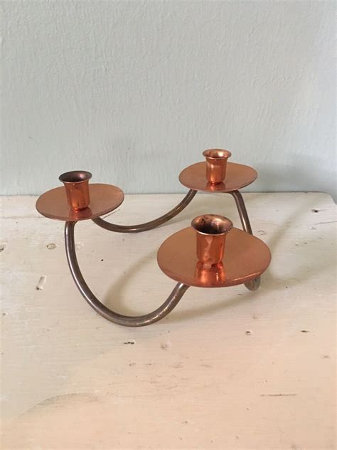 Coppercraft Guild Candle Holder Triple 3 Candelabra Atomic Age Mid