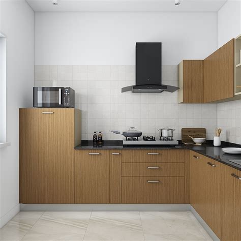 An L-Shaped Kitchen In Natural Teak Wood Finish – Qarpentri