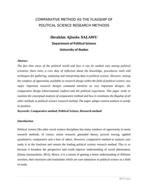 Pdf Comparative Method As The Flagship Of Political Science Research Methods