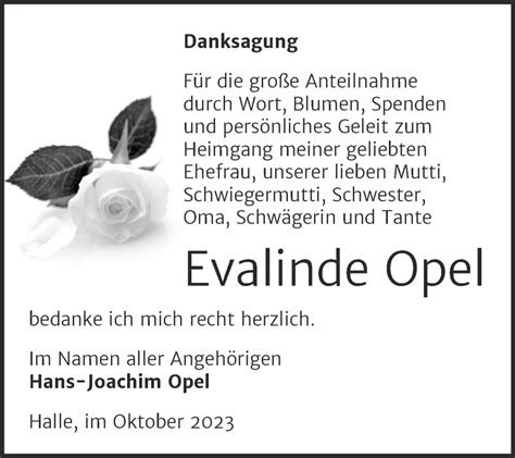 Traueranzeigen Von Evalinde Opel Abschied Nehmen De