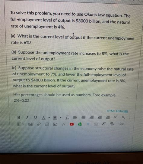 Solved To solve this problem, you need to use Okun's law | Chegg.com