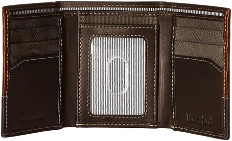 Timberland Men S Baseline Canvas Genuine Leather Trifold Wallet