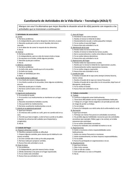 ADLQ T Evaluación actividades de la vida diaria Cuestionario de