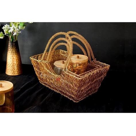 Golden Galvanized Iron Metal Wire Hamper Bag Basket Size Dimension 11