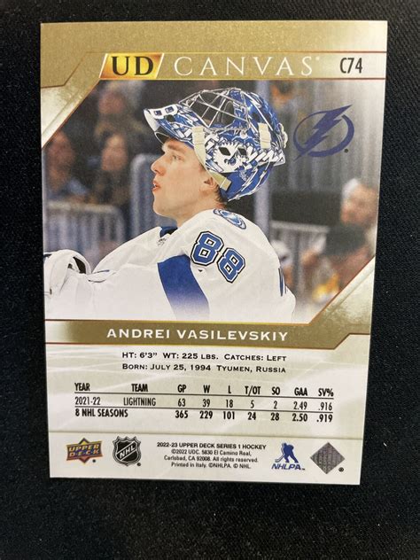 Ud Series Hockey Canvas C Andrei Vasilevskiy Ebay