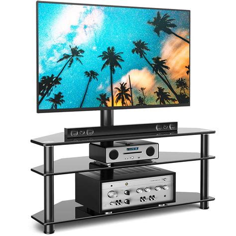 Rfiver Black Modern Glass Tv Stand With Mount For Tvs Up To 70 Inch