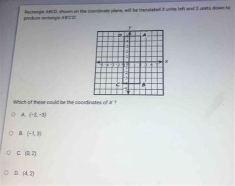 Rectangle Abcd Shown On The Coordinate Plane Will Be Translated