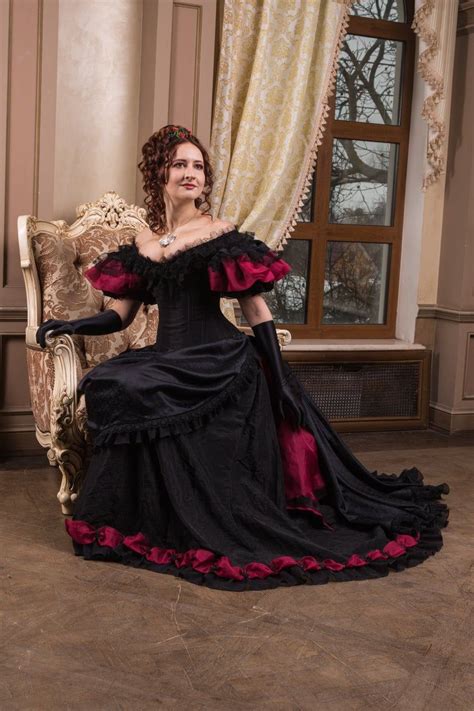 Red And Black Victorian Ballroom Dress Victorian Bustle Etsy Ballroom Dress Black Victorian