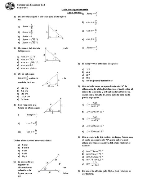 Guía De Trigonometría Pdf Geometría Del Plano Euclidiano Trigonometría