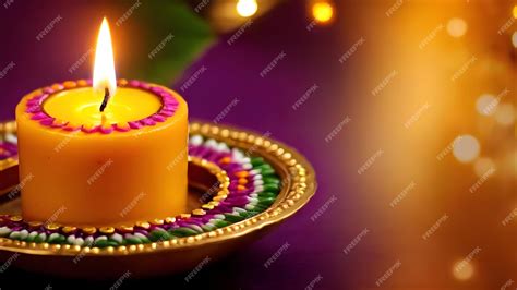 Premium AI Image | Diwali oil lamps lit on colorful rangoli Indian ...