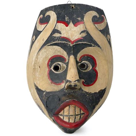 Large Dayak Mask In Polychrome Light Wood Borneo Indonesia Ethnic