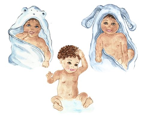 Shower Baby Clip Art African American Baby Watercolor Baby Boy Clipart ...