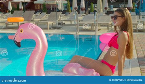Sexy Traveler Tourist Bikini Woman In Swimsuit Relaxing Vacation Happy