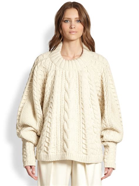 Lyst The Row Wool Cashmere Cableknit Blouson Sweater In White