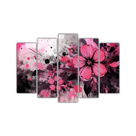 Conjunto Telas Bastidor Calidas Mural Negro Y Rosa Decocuadros