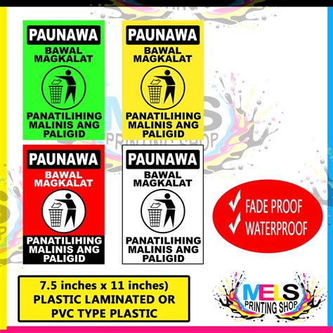 Paunawa Bawal Magkalat Sign Pvc Type Or Plastic Laminated Gsm