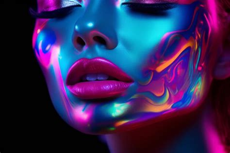 Premium AI Image | Radiant Glow Neon Paint Lips and Face Illuminate the ...