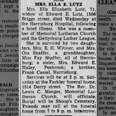 Obituary For Ella Elizabeth Lutz Aged Newspapers