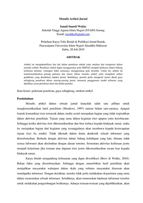 Menulis Artikel Jurnal Menulis Artikel Jurnal Ismail Suardi Wekke