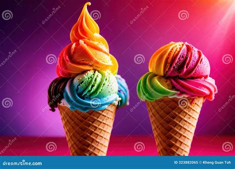 Big Colorful Rainbow Ice Cream In Cone Stock Illustration