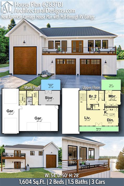 New American Carriage House Plan With Pull Through Rv Garage Dj