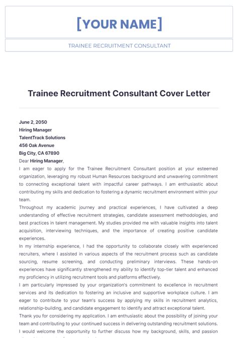 Free Trainee Recruitment Consultant Cover Letter Template Edit Online And Download