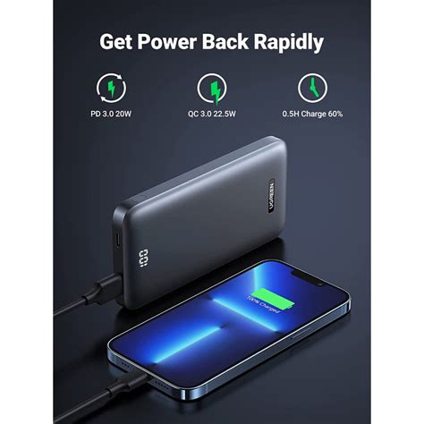 UGREEN 10000MAH ULTRA SLIM QUICK CHARGING 20W POWER BANK WITH DIGITAL