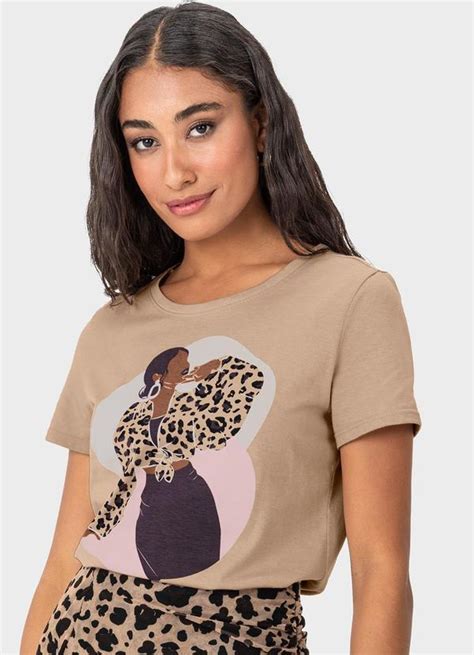 Camiseta Nude Fashionista Em Malha Feminina Bege Malwee