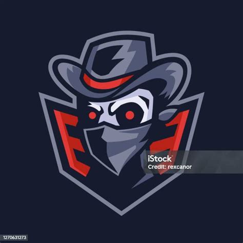 penjahat skull bandit desain logo maskot ilustrasi stok  gambar